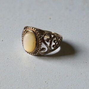 Vintage RJ Graziano MOP Shell And Sterling Silver Filigree Ring